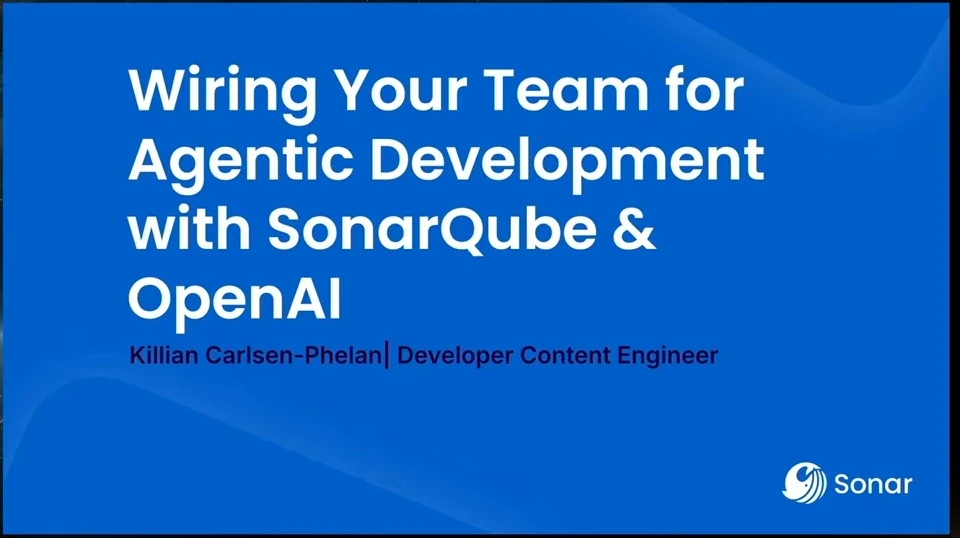 Title slide for a SonarQube and OpenAI presentation by Killian Carlsen-Phelan.
