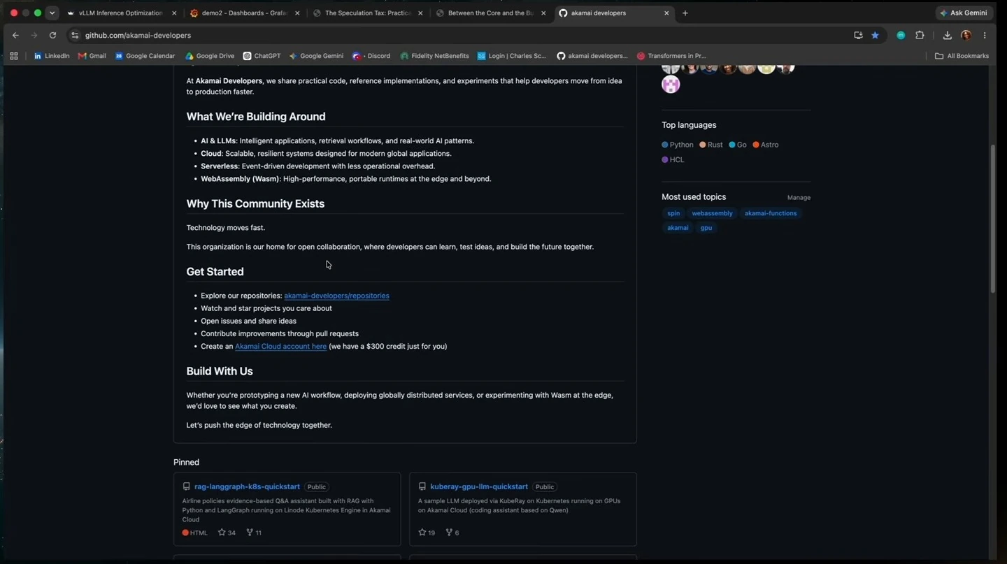 Lower portion of the GitHub organization page with getting-started information and pinned repositories.