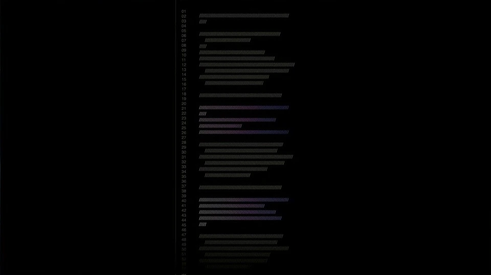 A dark, numbered column of short code-like marks.