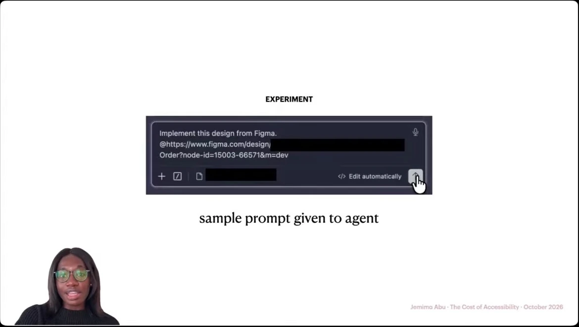 A sample prompt asks an agent to implement a design from Figma; parts of the design link are redacted.