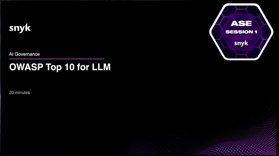 Title slide for the AI governance session on the OWASP Top 10 for LLMs.