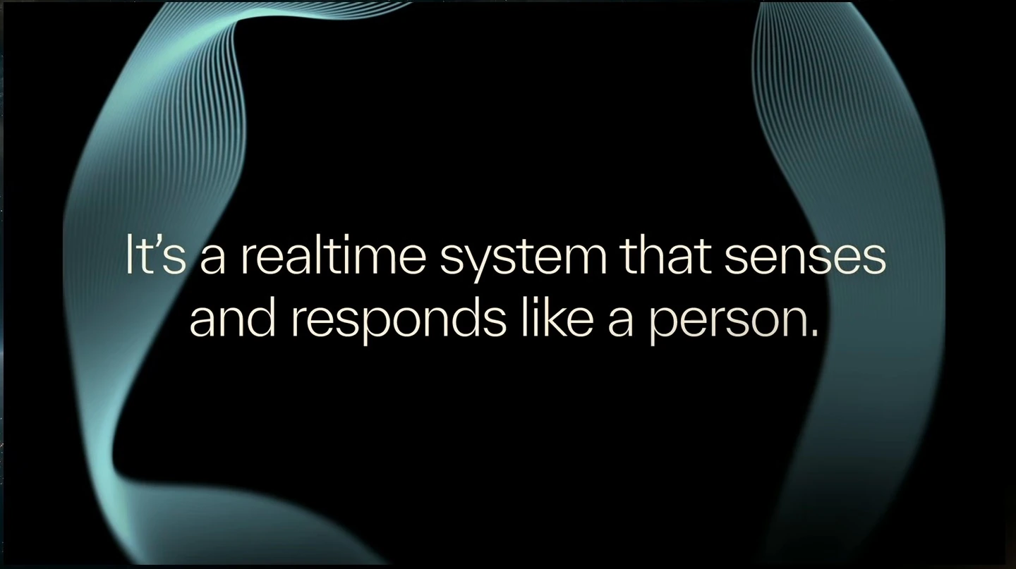 A realtime system senses and responds like a person, surrounded by a blue wave form.