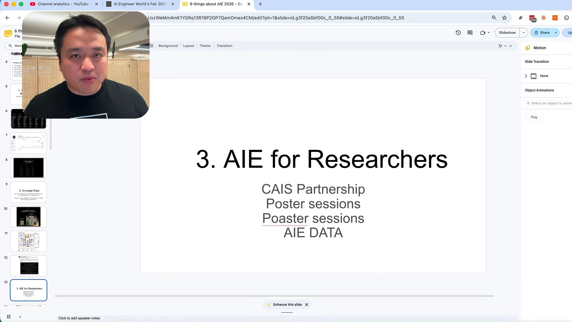 Slide listing the CAIS partnership, poster and poaster sessions, and AIE DATA.