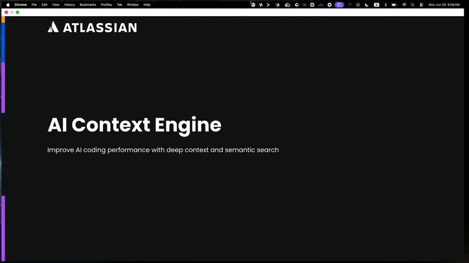 Atlassian title slide introducing AI Context Engine and semantic search.