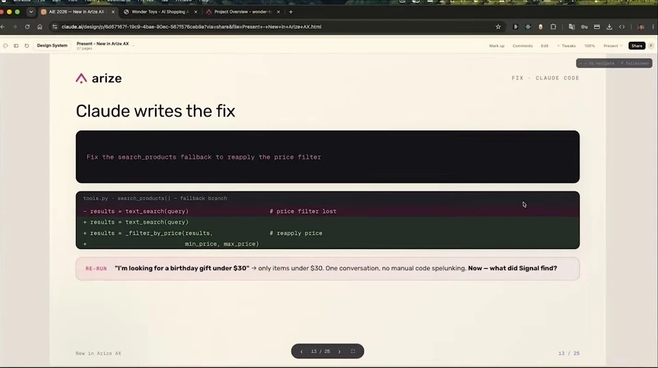 A code diff reapplies the price filter in the search fallback.