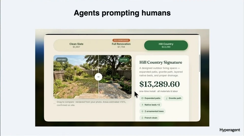 The proposal displays the Hill Country landscaping plan, its yard comparison and price.