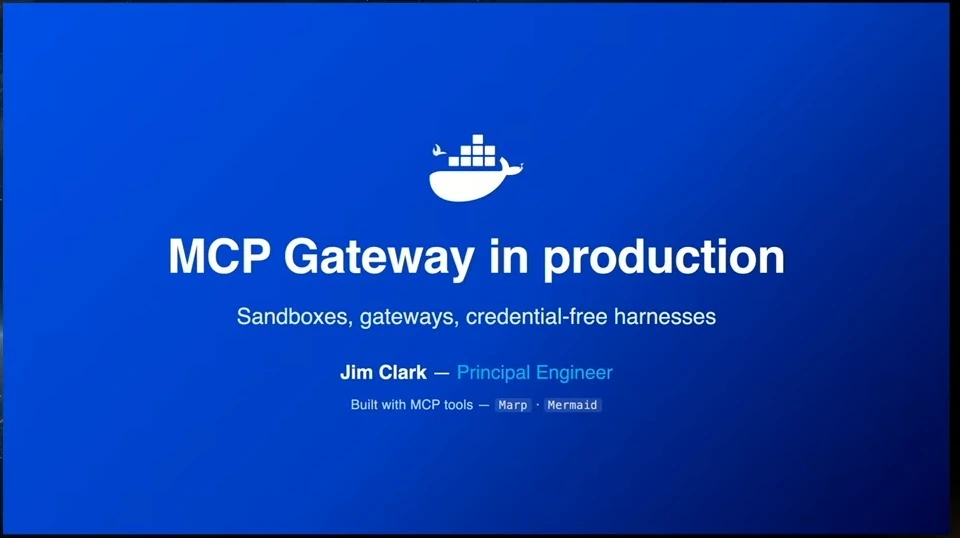 Title slide introducing sandboxes, gateways, and credential-free harnesses, presented by Jim Clark.