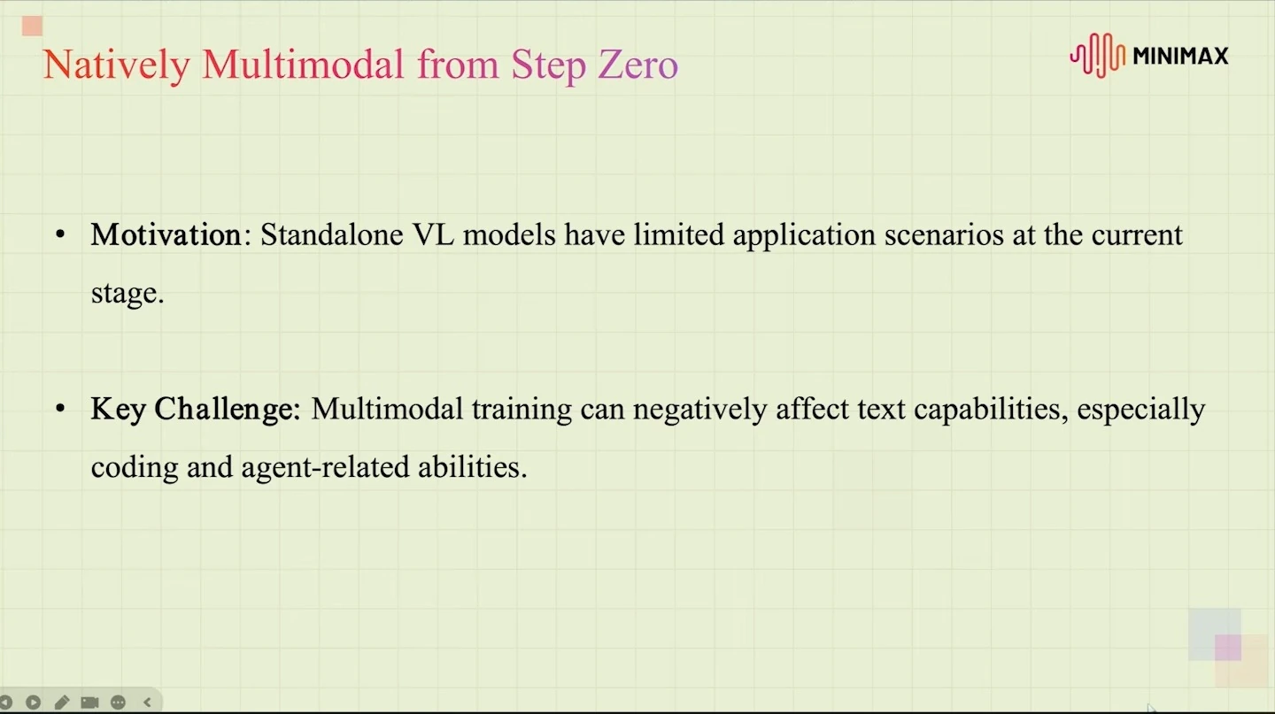 The slide states that standalone vision-language models have limited applications and multimodal training can affect text capabilities.