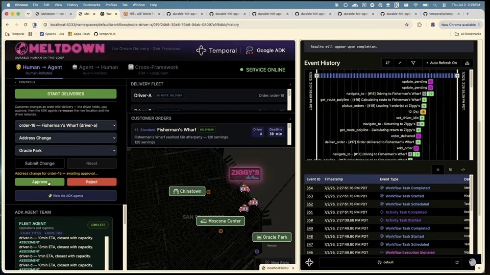 Pending address change beside the driver's workflow event history.