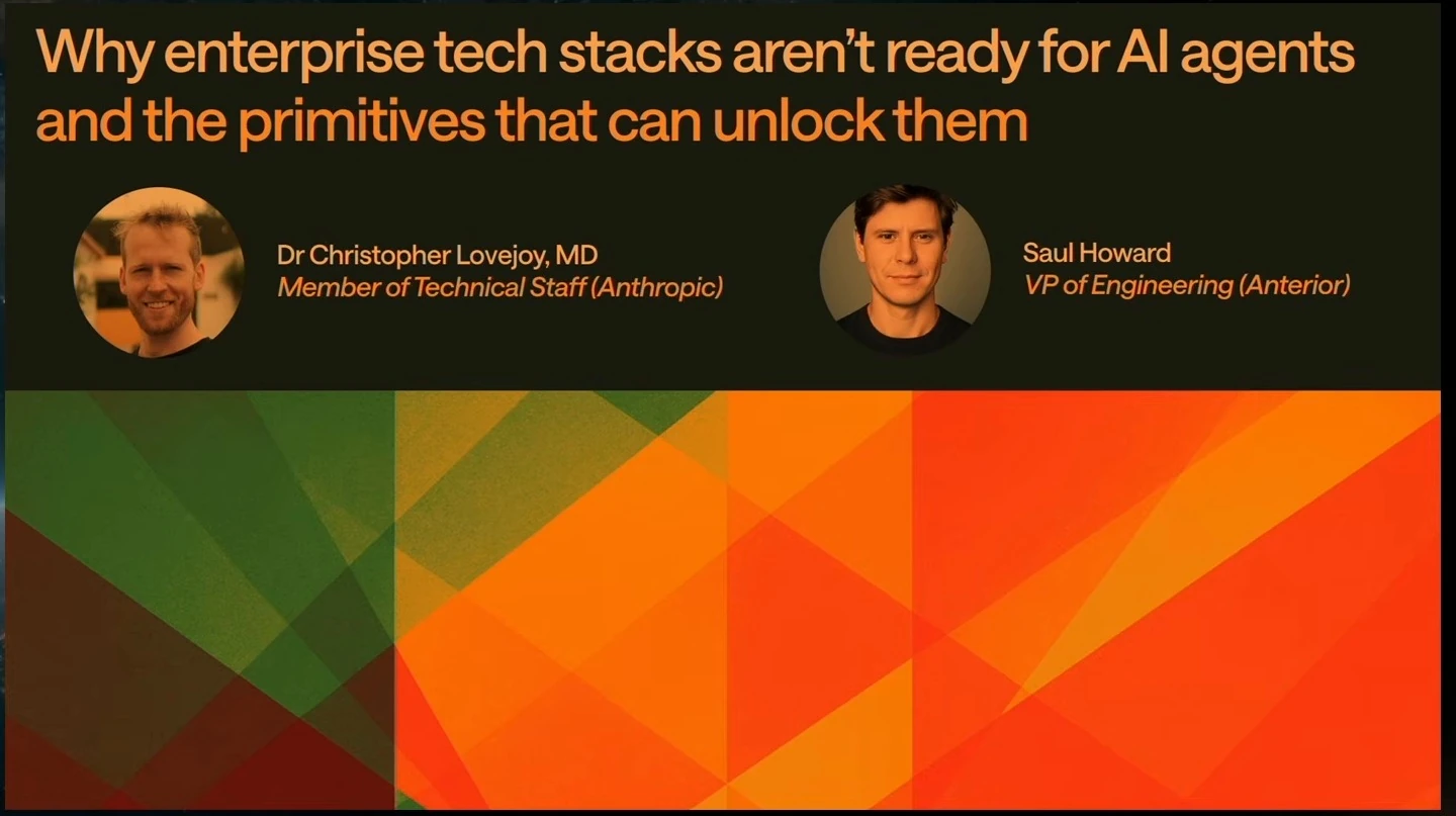 Title slide introducing Christopher Lovejoy and Saul Howard and their talk on enterprise AI agents.