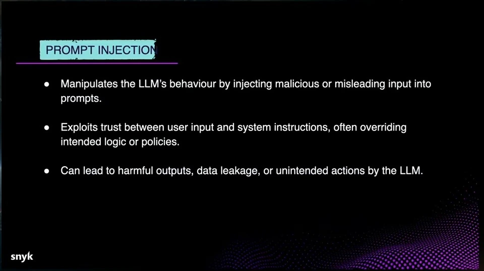 Prompt injection can manipulate model behavior, exploit trust and lead to harmful outputs, data leakage or unintended actions.