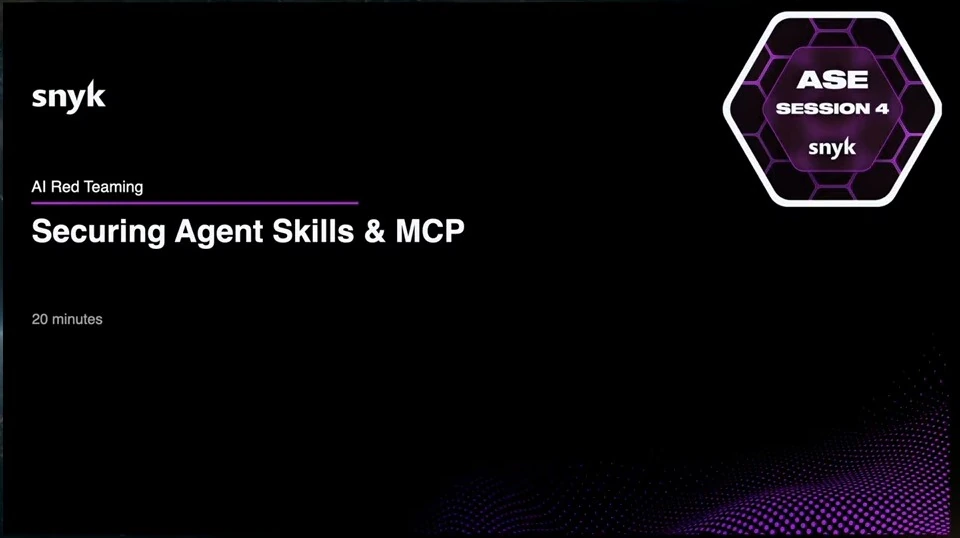 Title slide for AI Red Teaming: Securing Agent Skills & MCP, a 20-minute session.