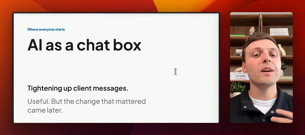 Slide describing the use of AI to tighten client messages.