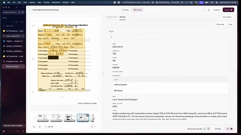 A second highlighted manifest appears beside structured flight fields and notes.