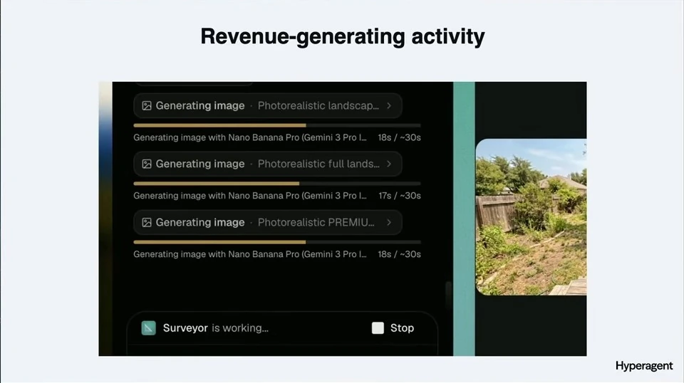 Surveyor generates landscaping images alongside a backyard photo.