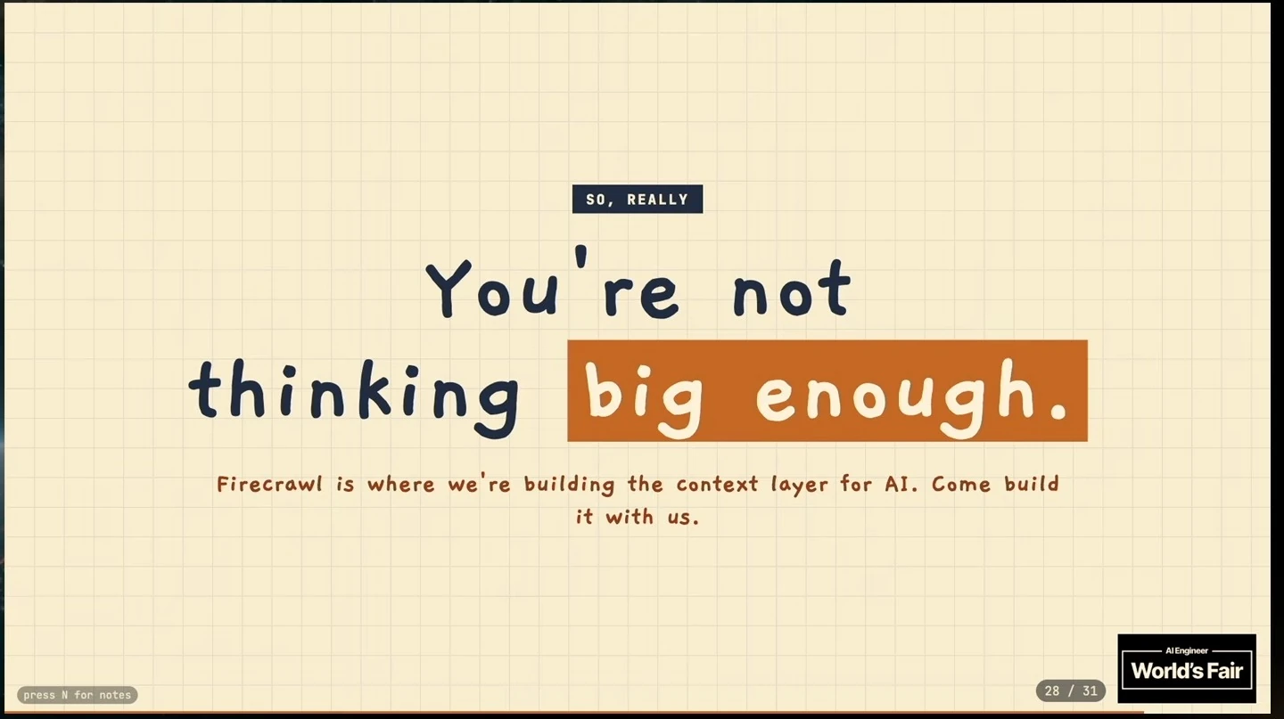 Closing message invites the audience to build the AI context layer with Firecrawl.