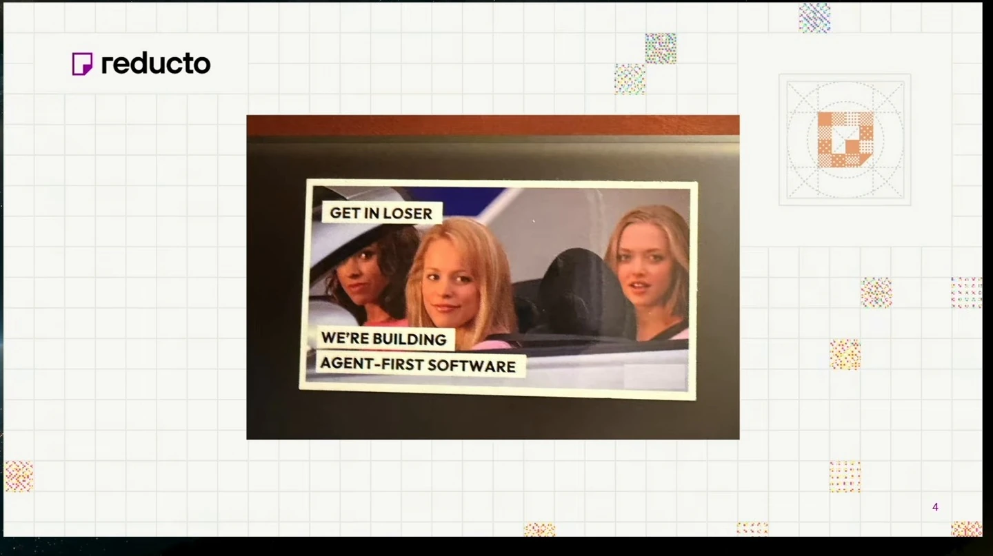 A movie-themed sticker introduces agent-first software.
