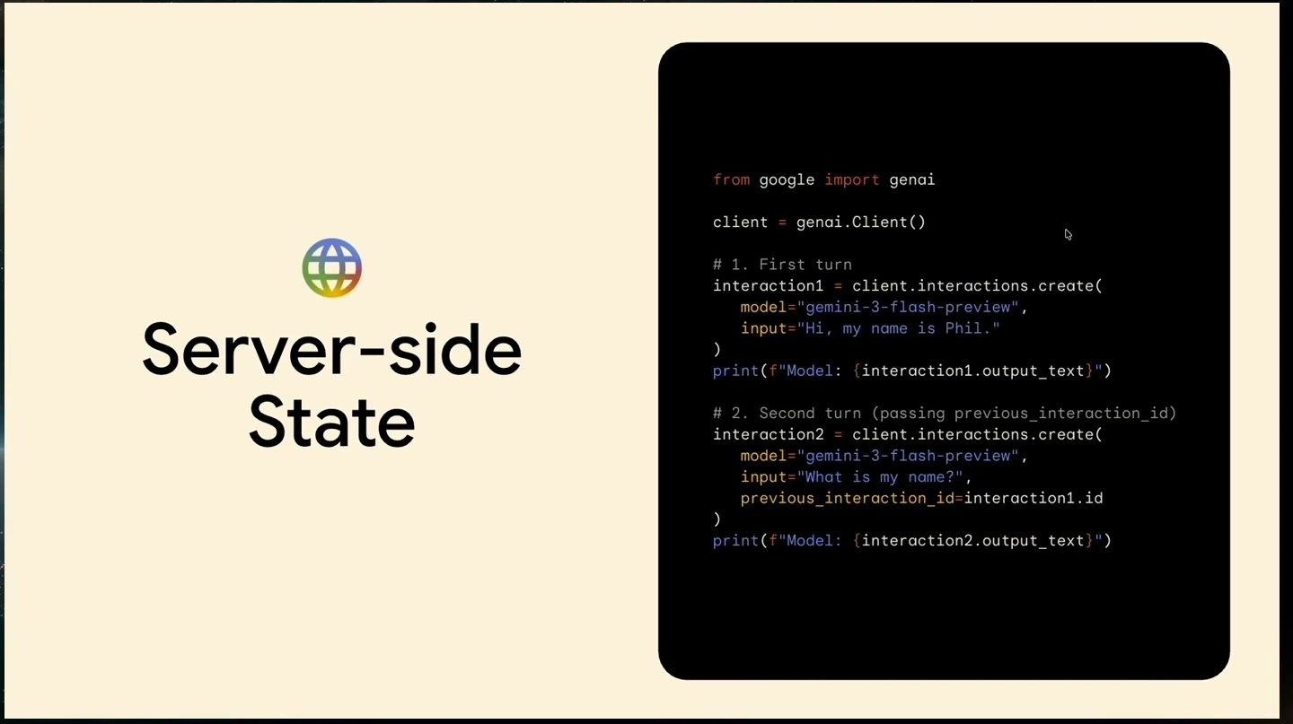 Code example passing a previous interaction ID to continue a conversation.