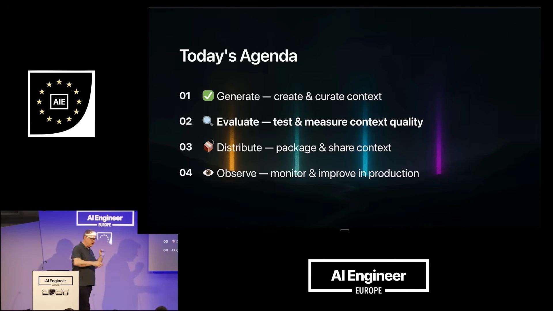 Agenda covering generating, evaluating, distributing, and observing context.