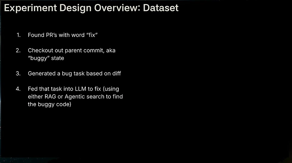 Four steps for creating bug-fixing tasks from pull requests and testing search methods.