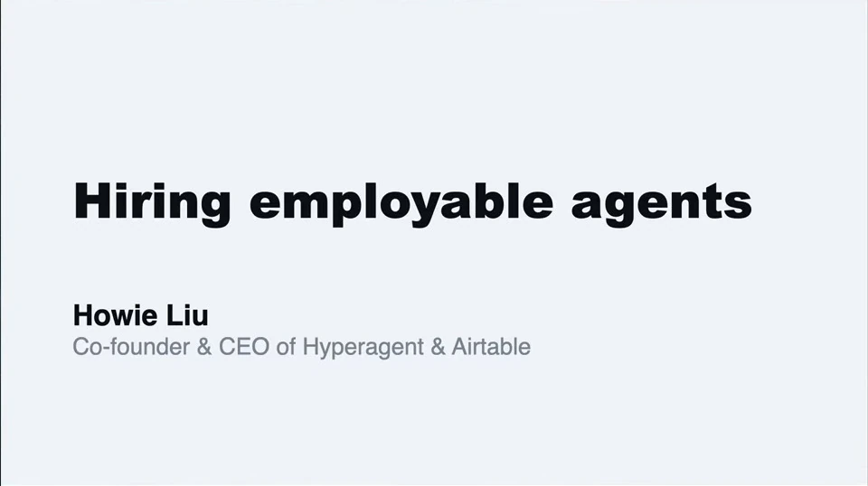 Title slide introducing Howie Liu and his role at Hyperagent and Airtable.