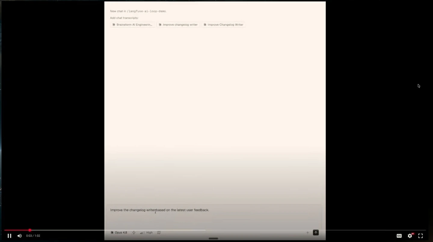 A coding agent interface shows a request to improve the changelog writer based on recent user feedback.