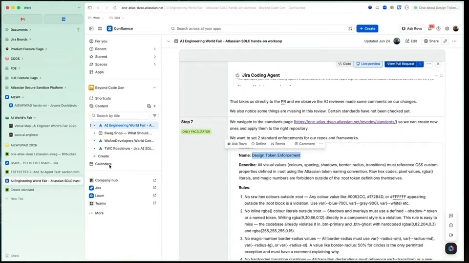 Workshop page showing instructions and rules for a design-token standard.