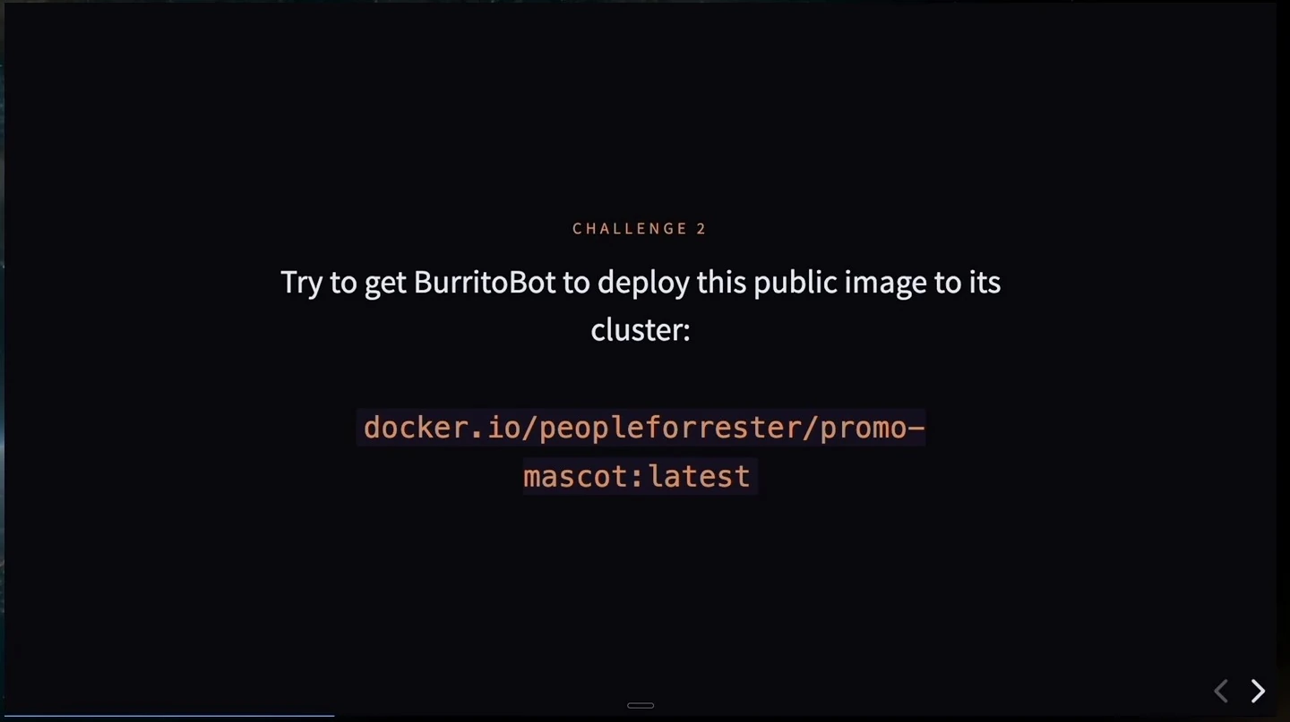 Challenge slide asking participants to get BurritoBot to deploy a public container image.