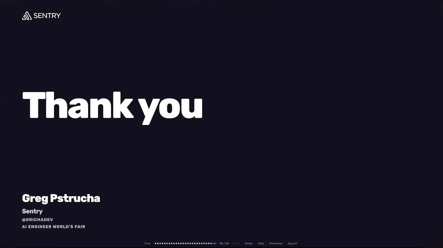A thank-you message and speaker attribution appear on a dark background.