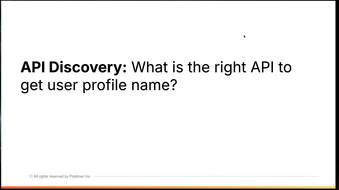 Slide asks which API retrieves a user profile name.
