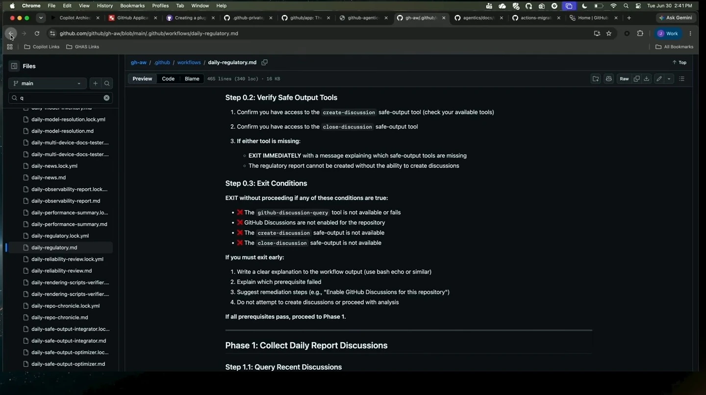 Workflow instructions for verifying safe output tools and exiting when prerequisites fail.