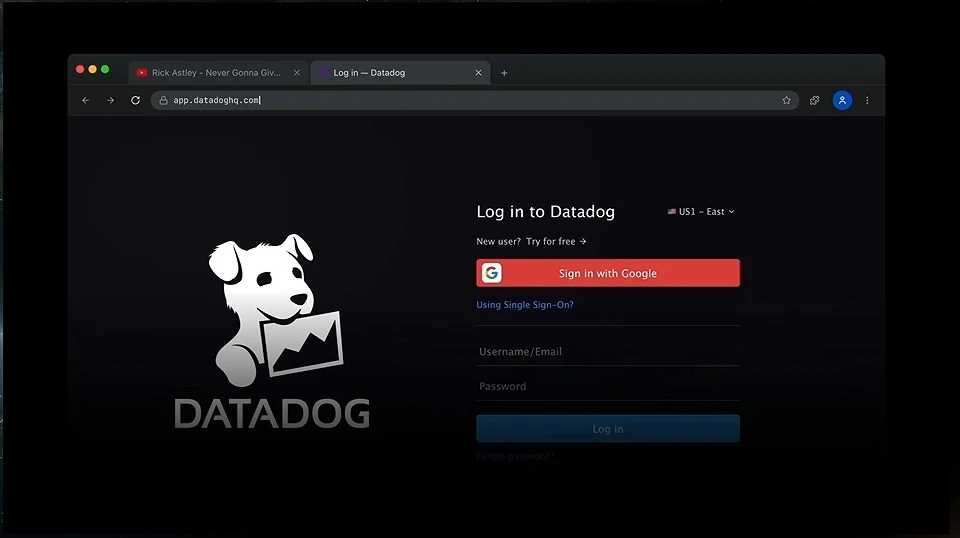 Datadog login page in a browser.