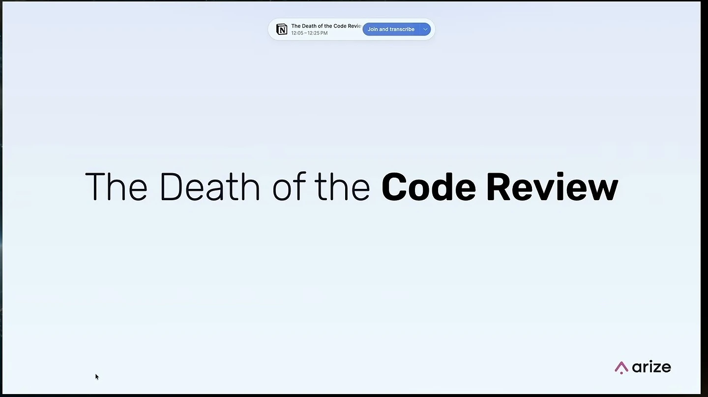 Title slide reading “The Death of the Code Review.”