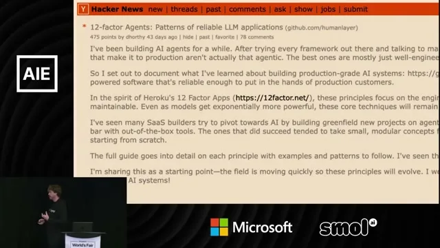 Selected presentation frame from 12-Factor Agents: Patterns of reliable LLM applications — Dex Horthy, HumanLayer at 167 seconds