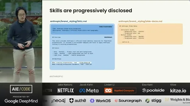 Selected presentation frame from Don't Build Agents, Build Skills Instead – Barry Zhang & Mahesh Murag, Anthropic at 288 seconds