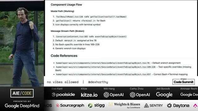 Selected presentation frame from No Vibes Allowed: Solving Hard Problems in Complex Codebases – Dex Horthy, HumanLayer at 274 seconds