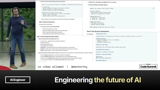 Selected presentation frame from No Vibes Allowed: Solving Hard Problems in Complex Codebases – Dex Horthy, HumanLayer at 490 seconds
