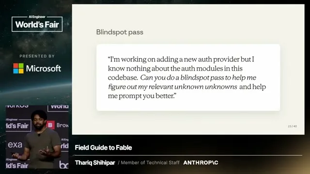 Selected presentation frame from Field Guide to Fable — Thariq Shihipar, Anthropic at 658 seconds