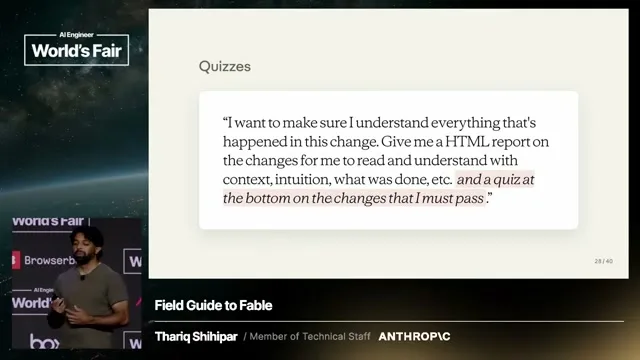 Selected presentation frame from Field Guide to Fable — Thariq Shihipar, Anthropic at 853 seconds