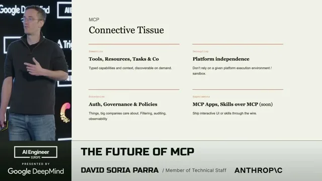 Selected presentation frame from The Future of MCP — David Soria Parra, Anthropic at 416 seconds