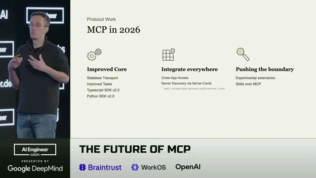 Selected presentation frame from The Future of MCP — David Soria Parra, Anthropic at 852 seconds