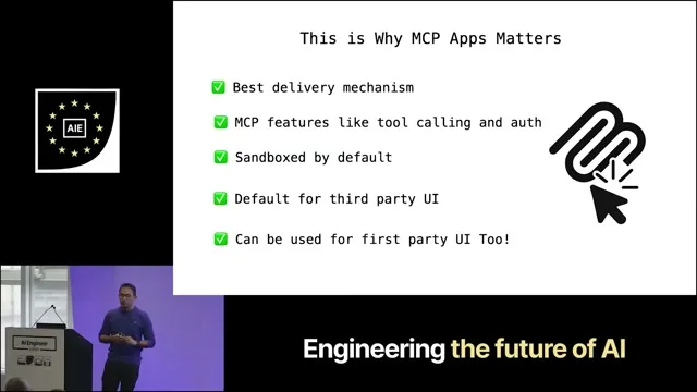 Selected presentation frame from Beyond Components: Designing Generative UI for MCP Apps — Ruben Casas, Postman at 747 seconds