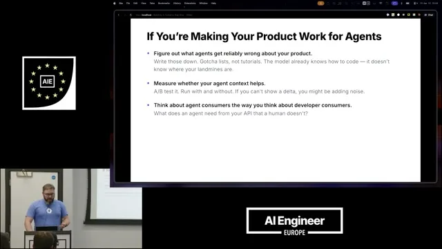 Selected presentation frame from How I deleted 95% of my agent skills and got better results — Nick Nisi, WorkOS at 933 seconds